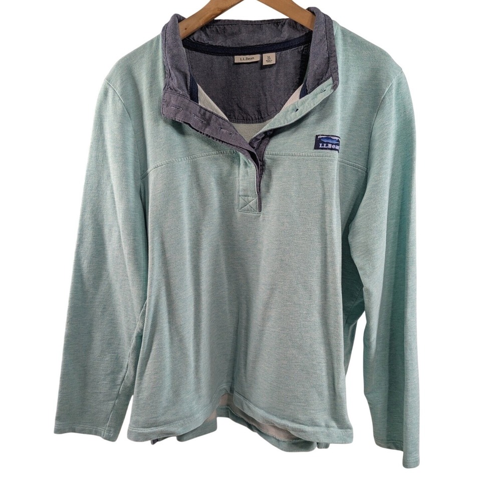 L.L. Bean‎ Womens 100% Cotton Rubgy Pullover Sweatshirt XLP Aqua Outdoor Coastal